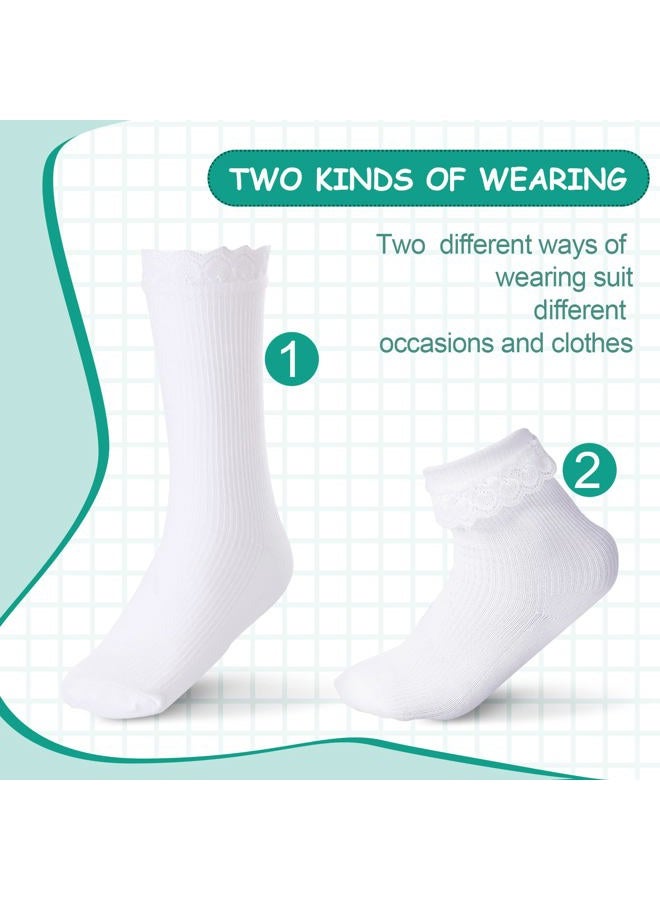 Satinior 6 Pairs Girls Ruffle Socks White Girls Eyelet Lace Sock Sruffled Girls Dress Socks for School Uniform Girl Toddler Girl Socks, White, 7-10 Years - Image 4