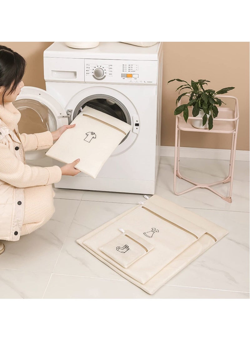Mesh Laundry Bags, 6 Pcs Reusable Double Layer Thickened Washing Bags, Durable Wash Bags for Machine Use, Ideal for Tops, Skirts, Trousers, Socks, Underwear, Bras, Beige  - Image 3