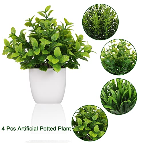 Yoratee 4 Pot Small Fake Plant Flowerpot Artificial Plastic Eucalyptus Plant Wheat Grass Shrub Plant Indoor Desk Coffee Table Bathroom Bedroom Home Decoration (4) - Image 3