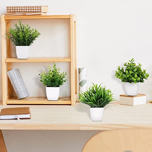 Yoratee 4 Pot Small Fake Plant Flowerpot Artificial Plastic Eucalyptus Plant Wheat Grass Shrub Plant Indoor Desk Coffee Table Bathroom Bedroom Home Decoration (4) - Image 4