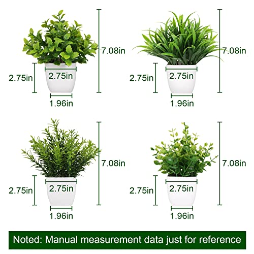 Yoratee 4 Pot Small Fake Plant Flowerpot Artificial Plastic Eucalyptus Plant Wheat Grass Shrub Plant Indoor Desk Coffee Table Bathroom Bedroom Home Decoration (4) - Image 2