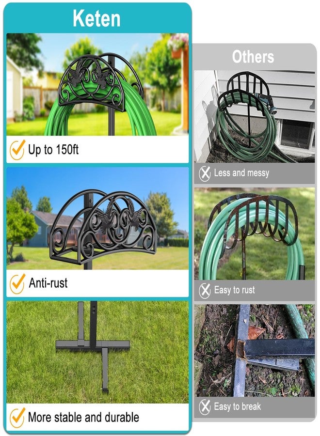 Keten Garden Hose Holder, Detachable Metal Water Hose Holder Stand, Heavy Duty Freestanding Garden Hose Reel Rack and Hose Storage Organizer for Outside Yard - Image 2