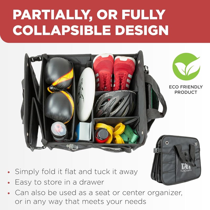 TRUNKCRATEPRO Premium Multi Compartments Collapsible Portable Trunk Organizer for auto, SUV, Truck, Minivan (Black) (ExtraLarge, Black) Sand resistant - Image 4