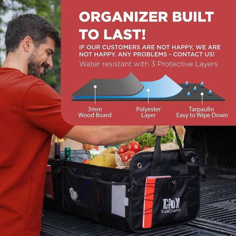 TRUNKCRATEPRO Premium Multi Compartments Collapsible Portable Trunk Organizer for auto, SUV, Truck, Minivan (Black) (ExtraLarge, Black) Sand resistant - Image 3