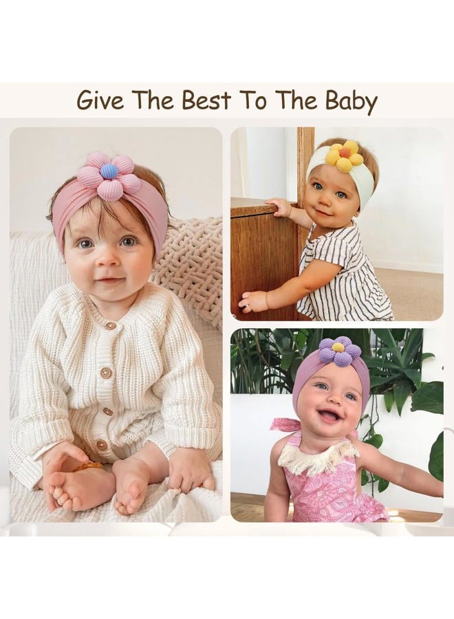 CÉLLOT 5 Pcs Baby Flower Headbands Baby Girls Nylon Headbands Soft Hairbands Hair Accessories for Newborn Infant Toddler Kids(Vibrant Color-Nylon Fabric with Horizontal Stripes) - Image 5