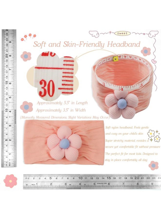 CÉLLOT 5 Pcs Baby Flower Headbands Baby Girls Nylon Headbands Soft Hairbands Hair Accessories for Newborn Infant Toddler Kids(Vibrant Color-Nylon Fabric with Horizontal Stripes) - Image 3