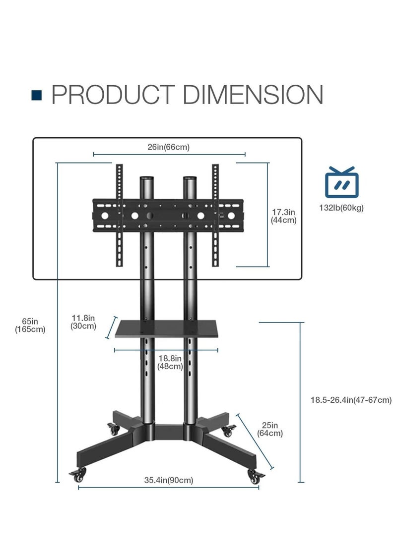 HYX حامل تلفاز محمول HYX - حامل أرضي متحرك لتلفزيونات بحجم 32-75 بوصة، ارتفاع قابل للتعديل، تصميم أنيق - Image 4