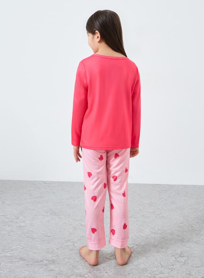 Styli Pink Printed Long Sleeve T-Shirt and Pyjama Set - Image 4