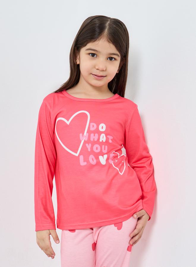 Styli Pink Printed Long Sleeve T-Shirt and Pyjama Set - Image 2