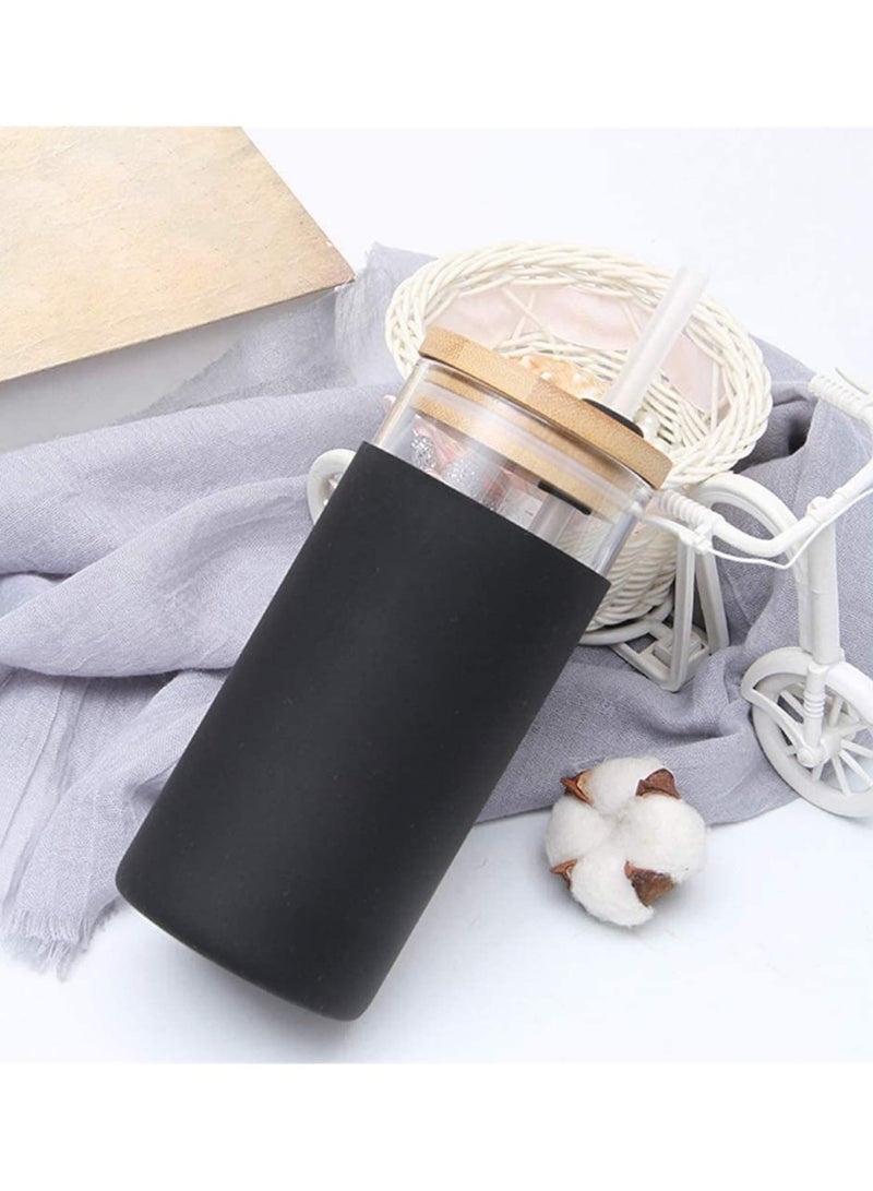 Luckam Glass Tumbler with Straw and Bamboo Lid and 600ml Creative Chic Drinking Cup Transparent Straw Glass Bottle Iced Coffee Cup Smoothie Cups Tumbler with Silicone Protective Sleeve - Image 3