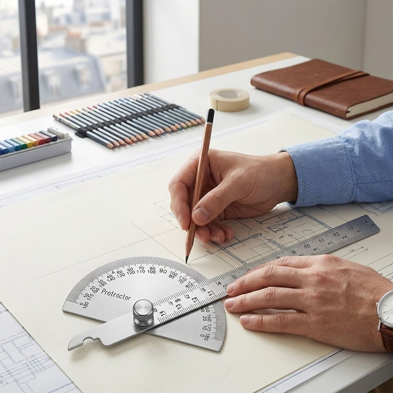 Metal Protractor Miter Angles Finder 0-180 Degree Free Measurement Machinist Angle Finder 14Cm 5.51 Inch Woodworking Ruler Angles Measurement Tool - Image 1