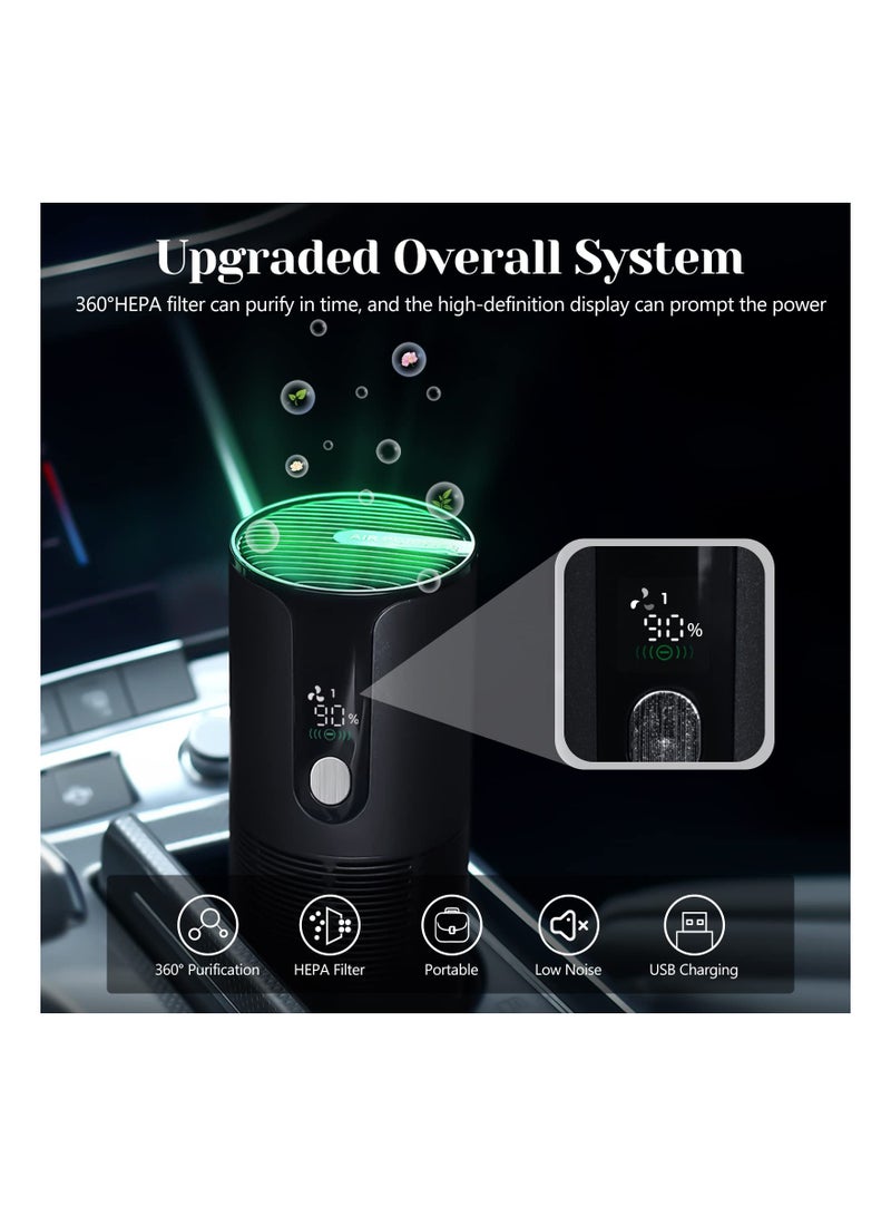 SYOSI Portable Mini Air Purifier for Car, Silent Car Air Purifier Rechargeable Air Purifier Ionizing Air Purifier with Display Screen Car Ionizer with HEPA Filter for Car,Home,and Office(Black) - Image 3