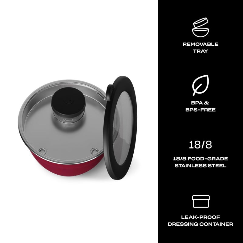 S'well Stainless Steel Salad Bowl Kit 64oz, Wild Cherry, Comes with 2oz Mini Canister and Removable Tray for Organization, Leakproof, Easy to Clean, Dishwasher Safe - Image 3