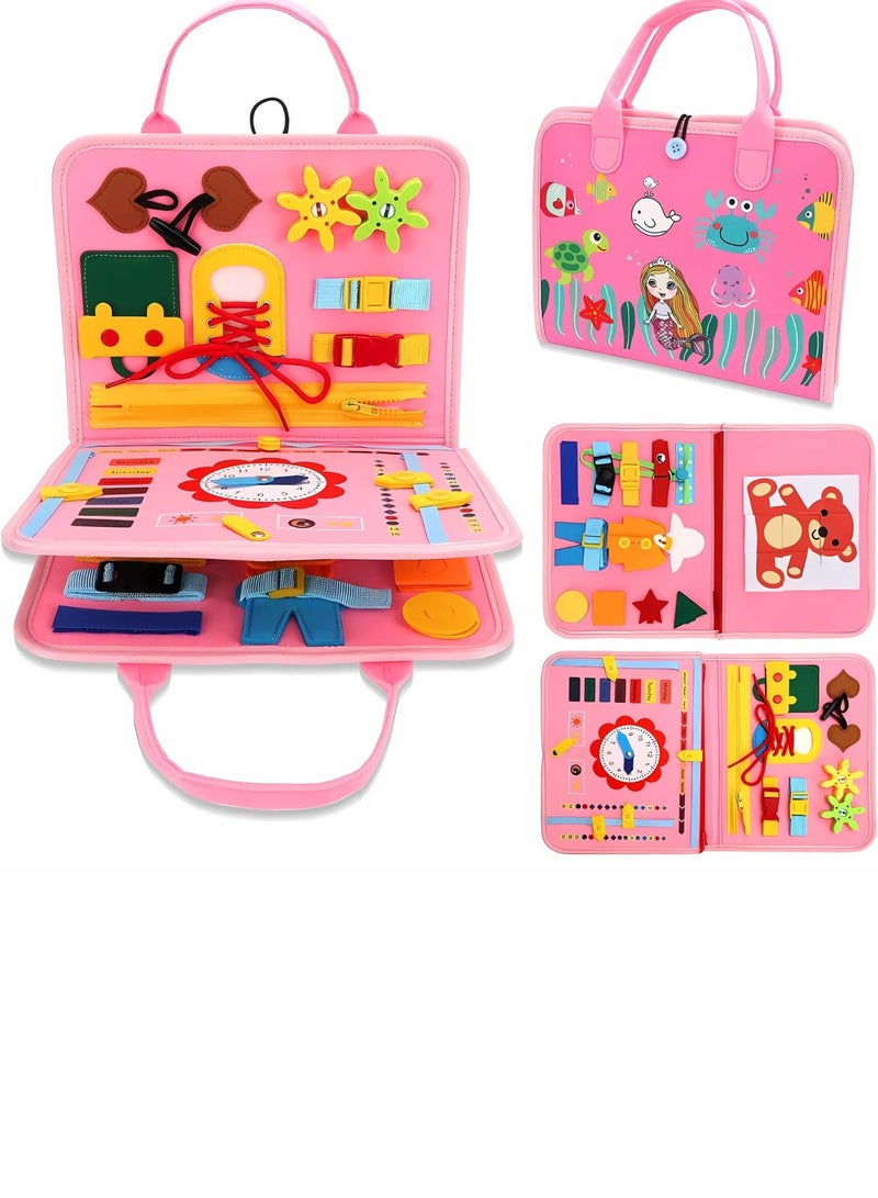 Sybil's Pink Busy Board Activity Kit for Toddlers (Travel Suitcase Style) - Image 1