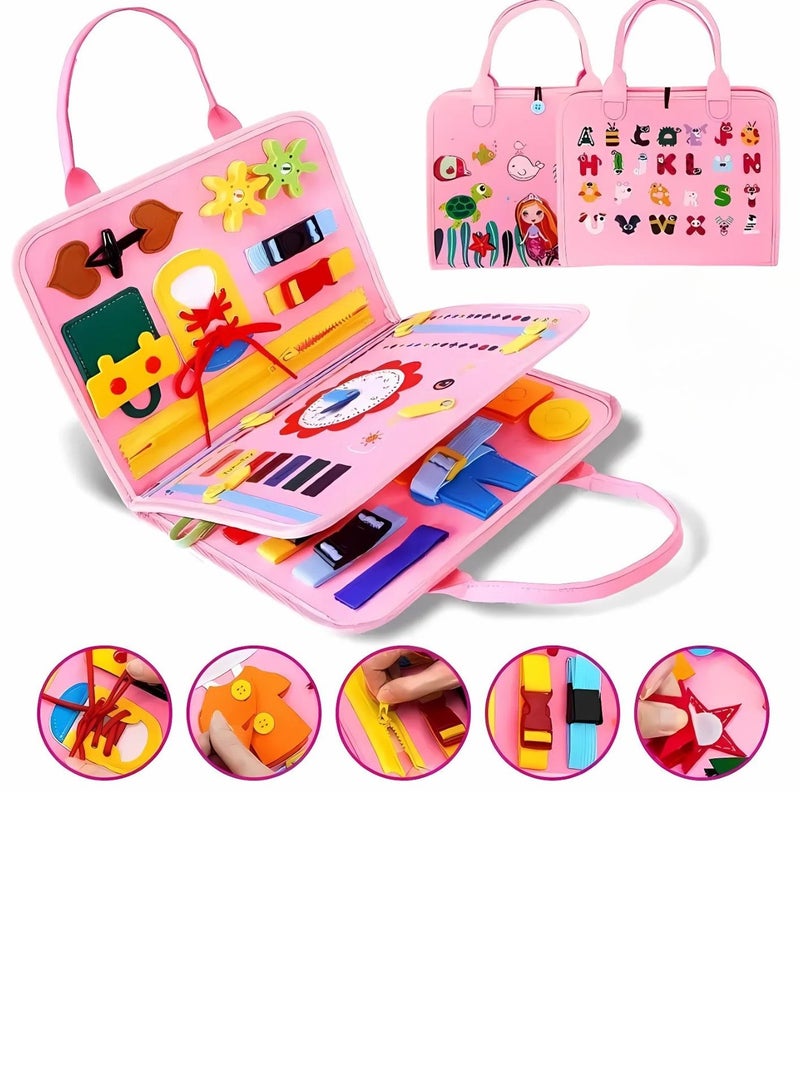 Sybil's Pink Busy Board Activity Kit for Toddlers (Travel Suitcase Style) - Image 2