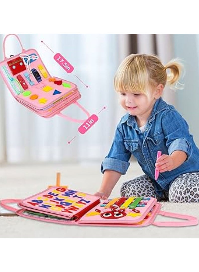 Sybil's Pink Busy Board Activity Kit for Toddlers (Travel Suitcase Style) - Image 4