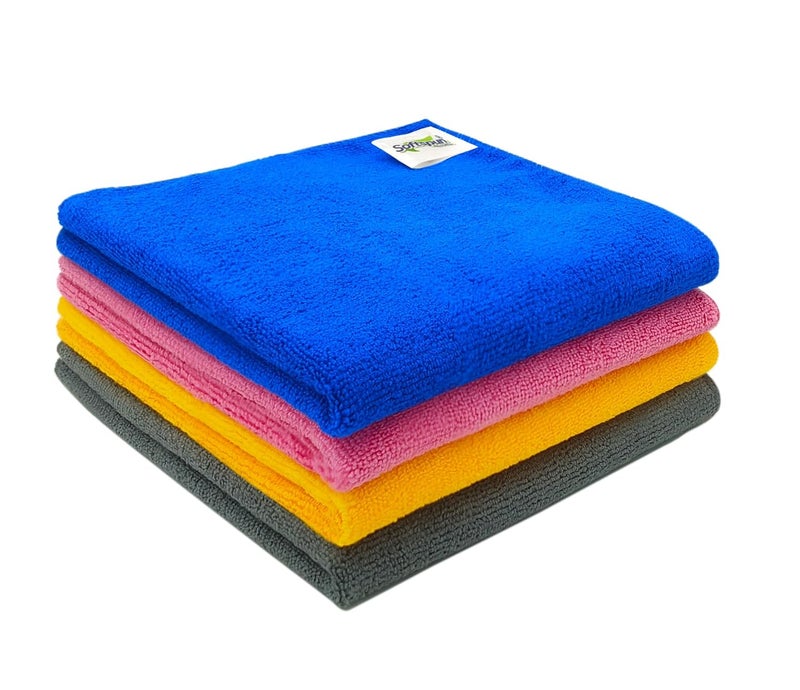 SOFTSPUN Microfiber Cleaning Cloths 4pcs 40x40cms 340GSM MultiColour Highly Absorbent Lint and Streak Free Multi Purpose Wash Cloth for Kitchen Window Stainless Steel Silverware - Image 1