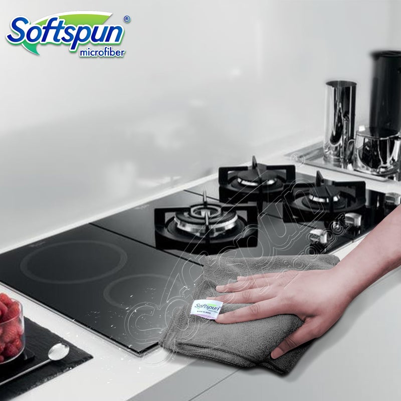 SOFTSPUN Microfiber Cleaning Cloths 4pcs 40x40cms 340GSM MultiColour Highly Absorbent Lint and Streak Free Multi Purpose Wash Cloth for Kitchen Window Stainless Steel Silverware - Image 5