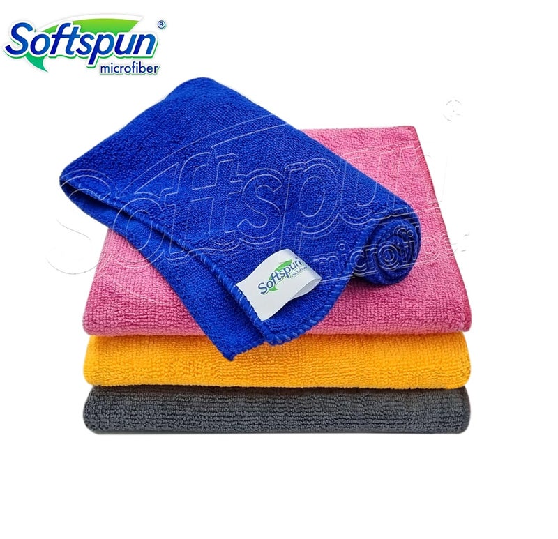 SOFTSPUN Microfiber Cleaning Cloths 4pcs 40x40cms 340GSM MultiColour Highly Absorbent Lint and Streak Free Multi Purpose Wash Cloth for Kitchen Window Stainless Steel Silverware - Image 2