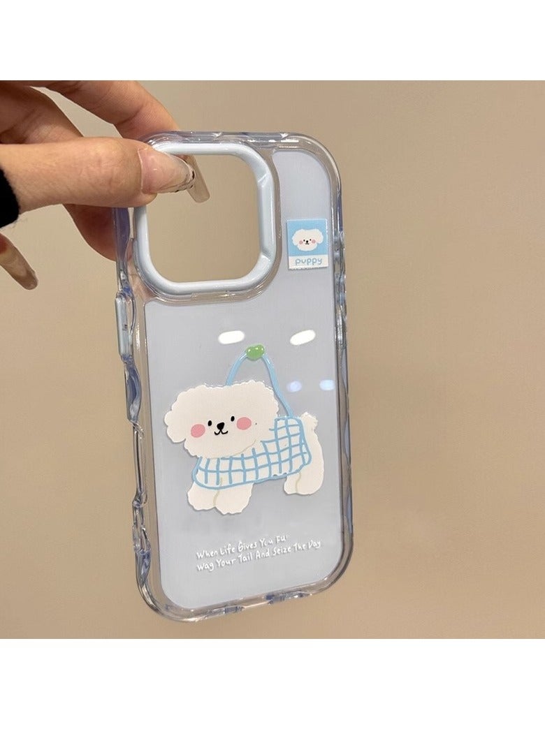 NIBEMINENT Protective TPU Case Cover For iPhone 15 Plus, Blue Mesh Bag Dog