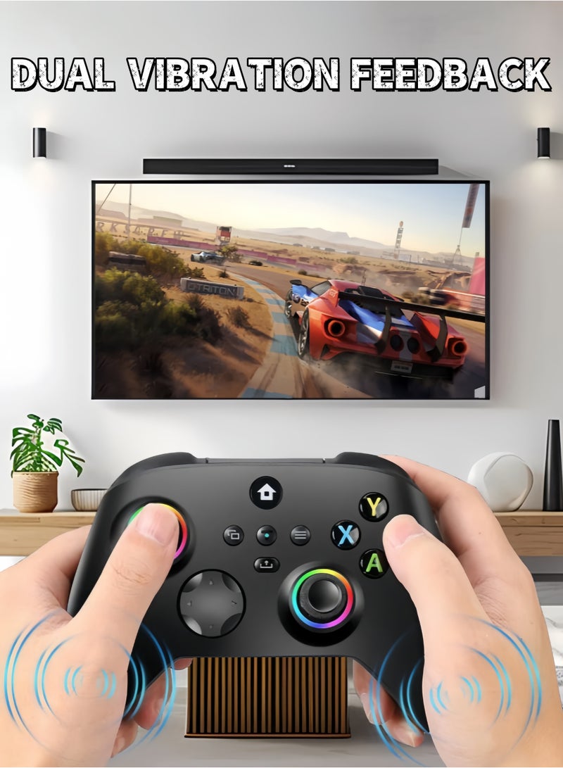 CoolRabbie RGB Wireless Game Controller For Xbox One, Xbox Series X/S, Xbox One X/S, PC, With 800mAh Battery, Programmable, Turbo Function, 4 Lighting Modes, With 2.4GHZ Wireless Adapter Gamepad With Hall Effect Joysticks , Black - Image 3