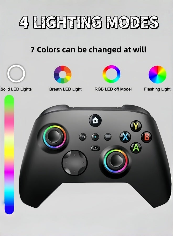 CoolRabbie RGB Wireless Game Controller For Xbox One, Xbox Series X/S, Xbox One X/S, PC, With 800mAh Battery, Programmable, Turbo Function, 4 Lighting Modes, With 2.4GHZ Wireless Adapter Gamepad With Hall Effect Joysticks , Black - Image 5