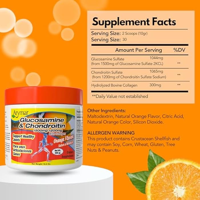 Arymar Glucosamine Chandroitin Powder (1500mg/1200mg) - Joint Health Support Supplement - Helps Maintain Mobility & Flexibility - High Absorption Formula - 300g (10.5 oz) - Image 3