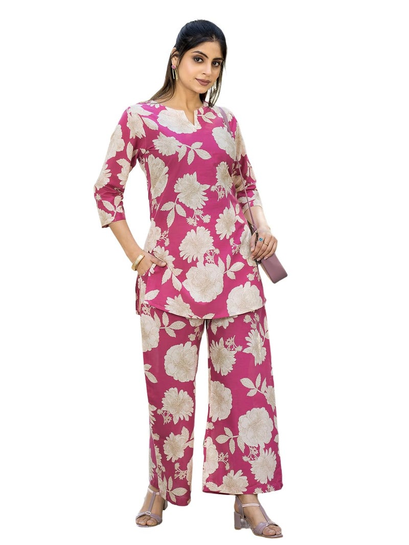 Tee Projekt Cotton Ethnic Wear Co Ord Set for Women | Travel Co Ord Set for Women Pink - Image 5