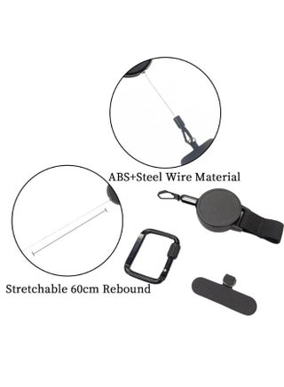 Retractable Anti-Theft Phone Holder Extendable Key Chain Lanyard Holder Phones Strap with Carabiner Keys Phone Accessories for Travel Hiking (Black) - view 5