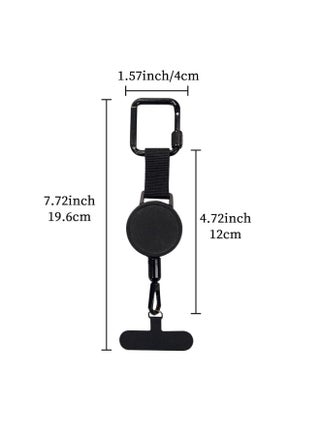 Retractable Anti-Theft Phone Holder Extendable Key Chain Lanyard Holder Phones Strap with Carabiner Keys Phone Accessories for Travel Hiking (Black) - view 3