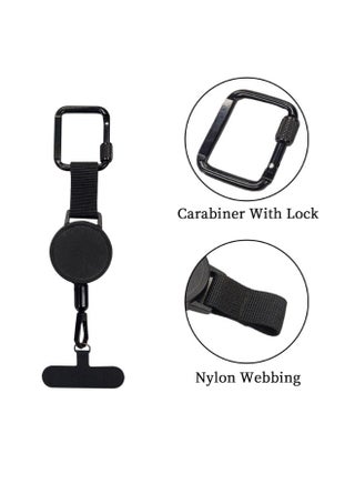 Retractable Anti-Theft Phone Holder Extendable Key Chain Lanyard Holder Phones Strap with Carabiner Keys Phone Accessories for Travel Hiking (Black) - view 4