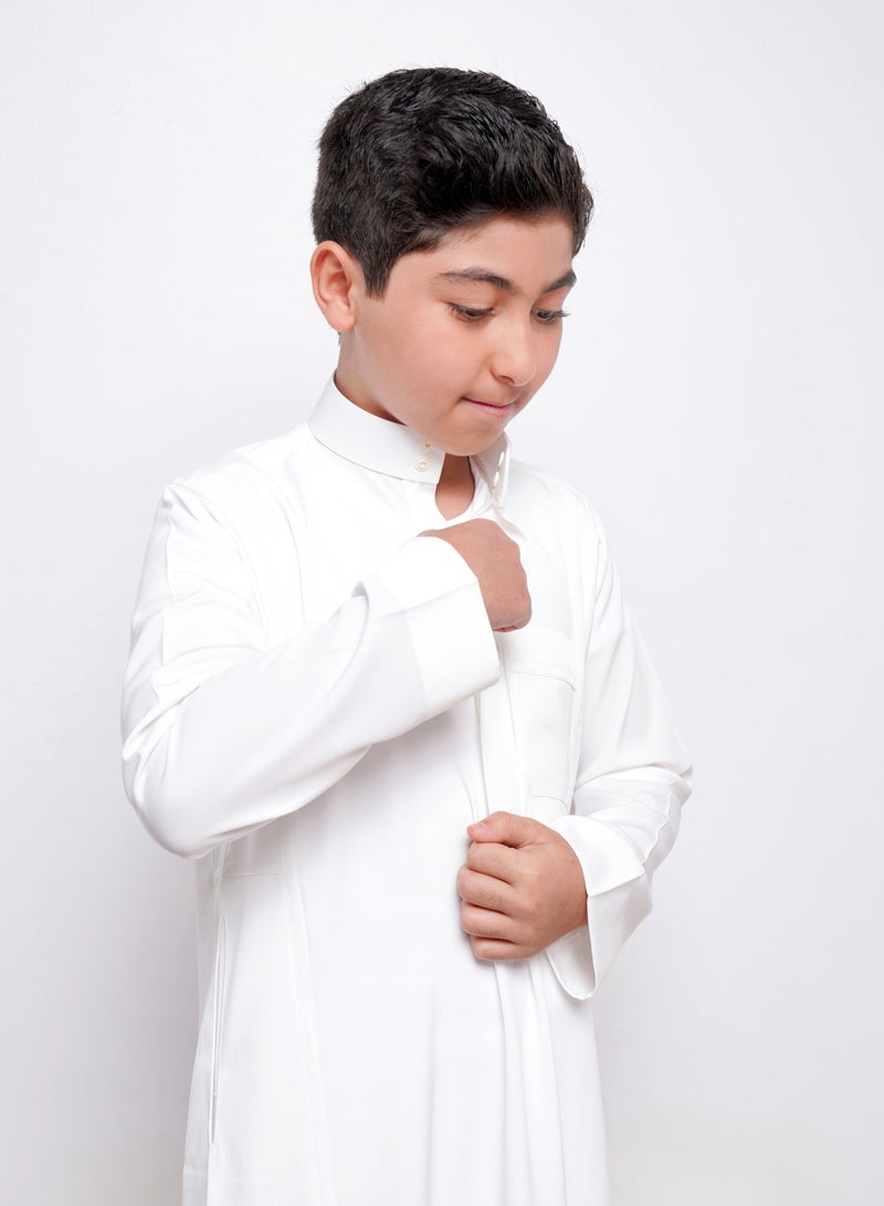 مدرستي  ثوب سعودي شبابي لون كريمي-سحاب (مخفي) قماش طايح - Image 5