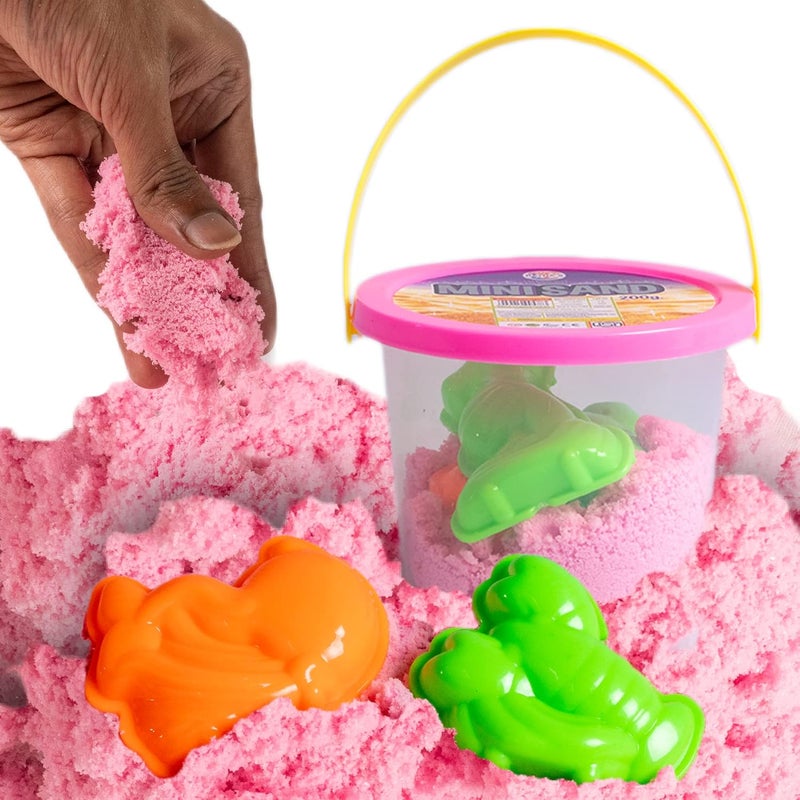 RATNA'S رمل ميني 200 جرام لون وردي للأطفال مع قوالب متنوعة - مجموعة ألعاب الرمل، ألعاب طين رمل ناعمة للأولاد والبنات - Image 3