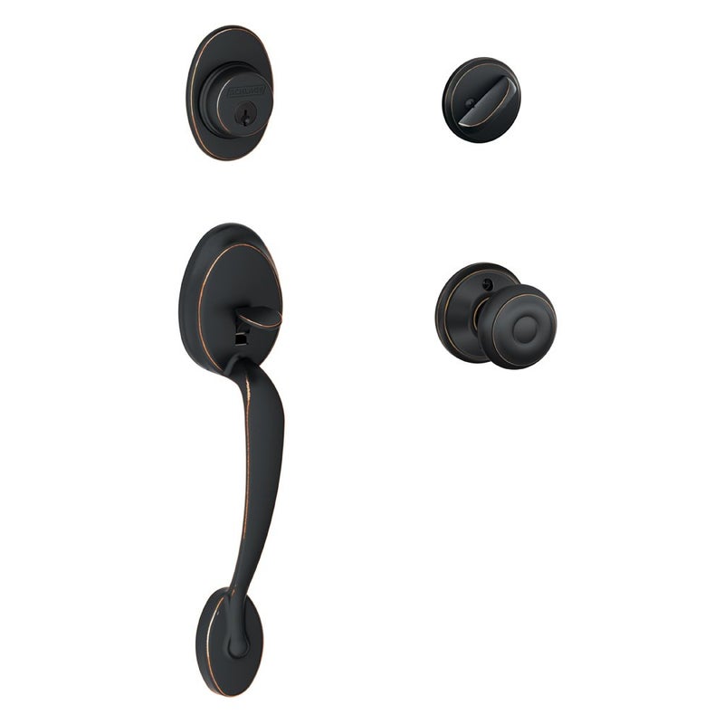 SCHLAGE Plymouth Single Cylinder Handleset and Georgian Knob, Aged Bronze (F60 PLY 716 GEO) - Image 3