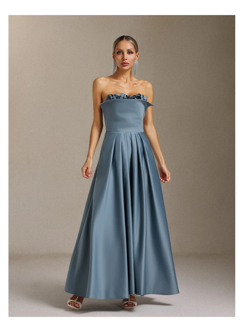 Bella Barnett Elysande Strapless pleated three-dimensional floral slimming maxi dress