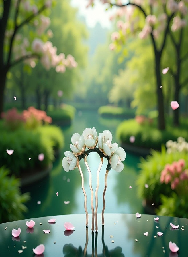 مشبك شعر أخضر على شكل شوكة، دبوس شعر عتيق الطراز الصيني، دبوس شعر على شكل حرف U، مشط جانبي للشعر بأربعة شوكات، إكسسوارات شعر، دبابيس تصفيف - Image 5