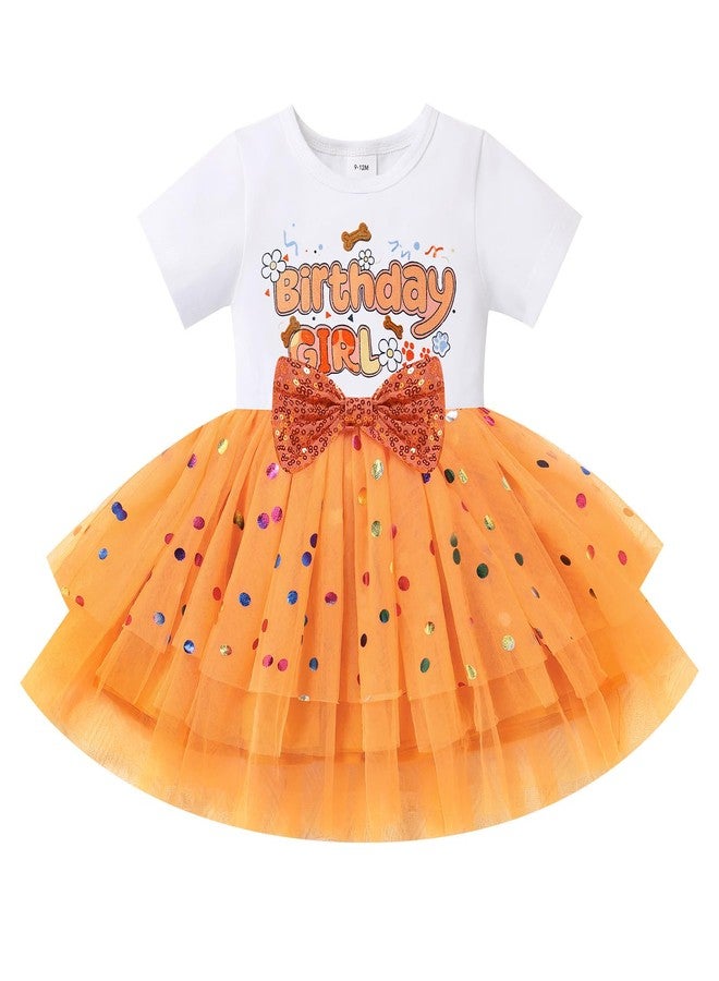 ODOLDI Toddler Baby Girl Birthday Party Dress Dog Ears Hair Clips Outfit Sparkle Sequin Dress Cake Smash Orange 3-4 Years - Image 1