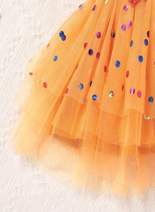ODOLDI Toddler Baby Girl Birthday Party Dress Dog Ears Hair Clips Outfit Sparkle Sequin Dress Cake Smash Orange 3-4 Years - Image 4