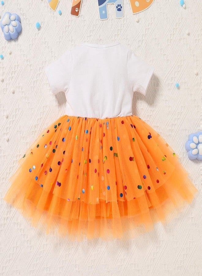 ODOLDI Toddler Baby Girl Birthday Party Dress Dog Ears Hair Clips Outfit Sparkle Sequin Dress Cake Smash Orange 3-4 Years - Image 2