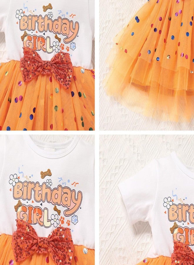 ODOLDI Toddler Baby Girl Birthday Party Dress Dog Ears Hair Clips Outfit Sparkle Sequin Dress Cake Smash Orange 3-4 Years - Image 5