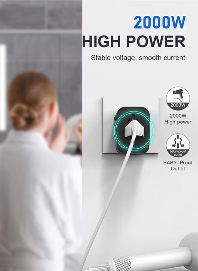 ARNOTEC Universal International Travel Plug Adapter, 5-in-1 Worldwide Power Adapter with 2×USB-A (2.4A) + 2×USB-C (3A), 100–250V 10A Multi Country AC Outlet for EU US UK AU – Black - Image 3