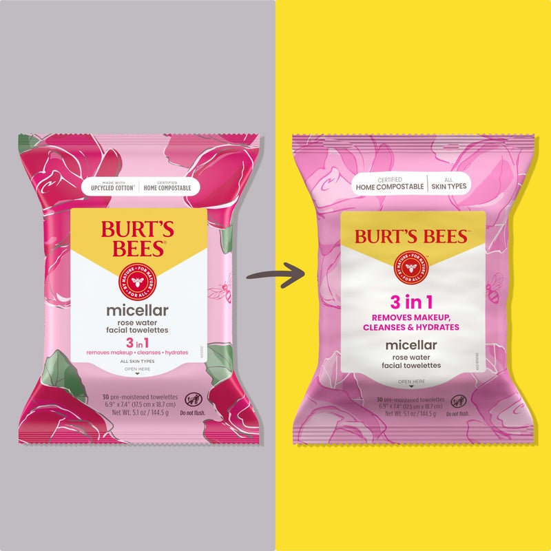 Burt's Bees Burtâ€™s Bees Micellar Rose Water Facial Towelettes, 100% Plant Based Cloth; 99% Natural Origin; Remove Makeup, Cleanse, Hydrate; No Greasy, Oily Residue; All Skin Types (Pack May Vary) - Image 2