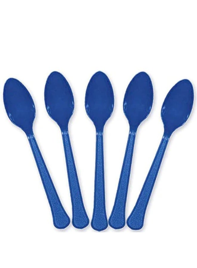 Royal Blue Plastic Spoon - 20 Pcs