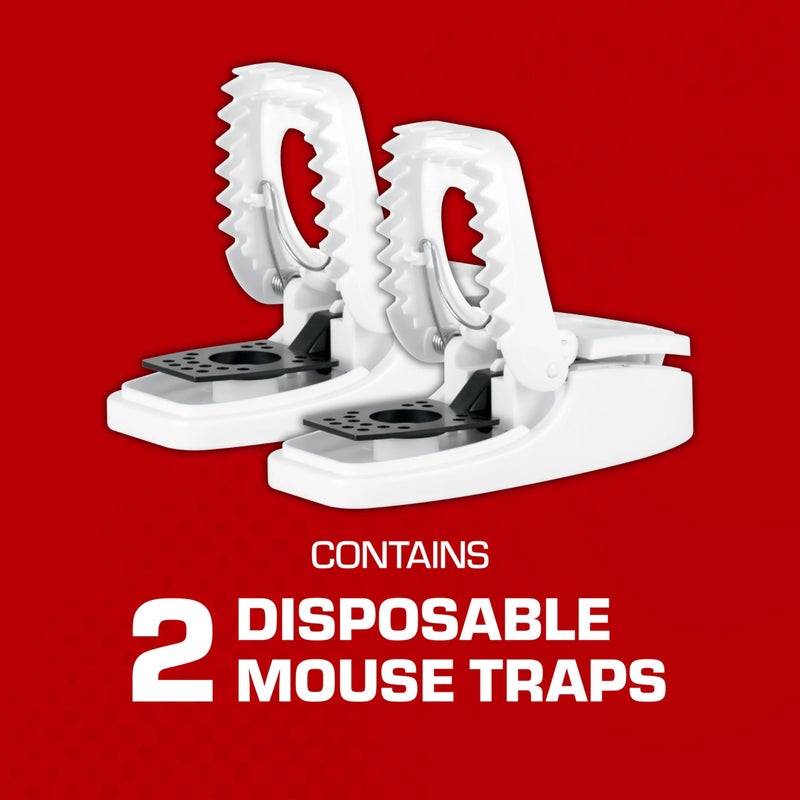 Tomcat Press 'N Set Mouse Trap for Indoor or Outdoor Use, Plastic Spring-Loaded Mouse Killer with Grab Tab, 2 Traps - Image 2