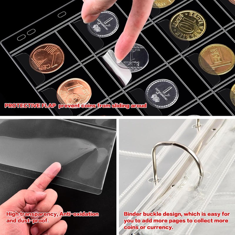 ANKHOH Coin Collection Book Holder for Collectors, 200 Pockets Coins Collecting Album & 30 Sleeves Paper Money Display Storage Case for Coin Currency Collection Supplies (200+30 paper money binder)-Black - Image 5