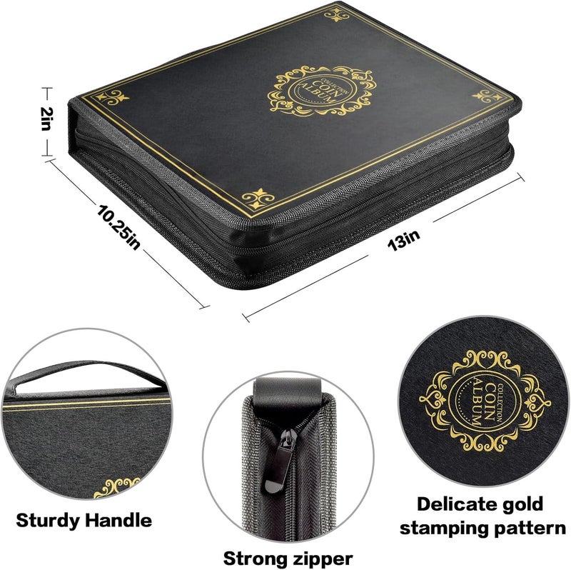ANKHOH Coin Collection Book Holder for Collectors, 200 Pockets Coins Collecting Album & 30 Sleeves Paper Money Display Storage Case for Coin Currency Collection Supplies (200+30 paper money binder)-Black - Image 2