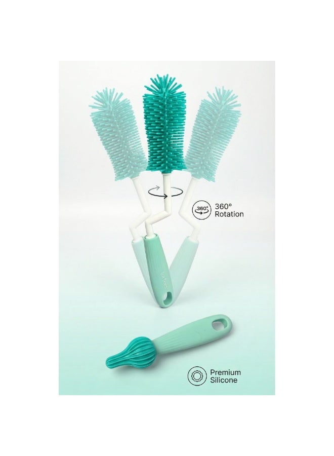 Turtees Silicone Baby Bottle Cleaning Brush Set with Nipple Brush, Soft Flexible Bristles, Deep 360° Bottle & Teat Cleaner - Image 3
