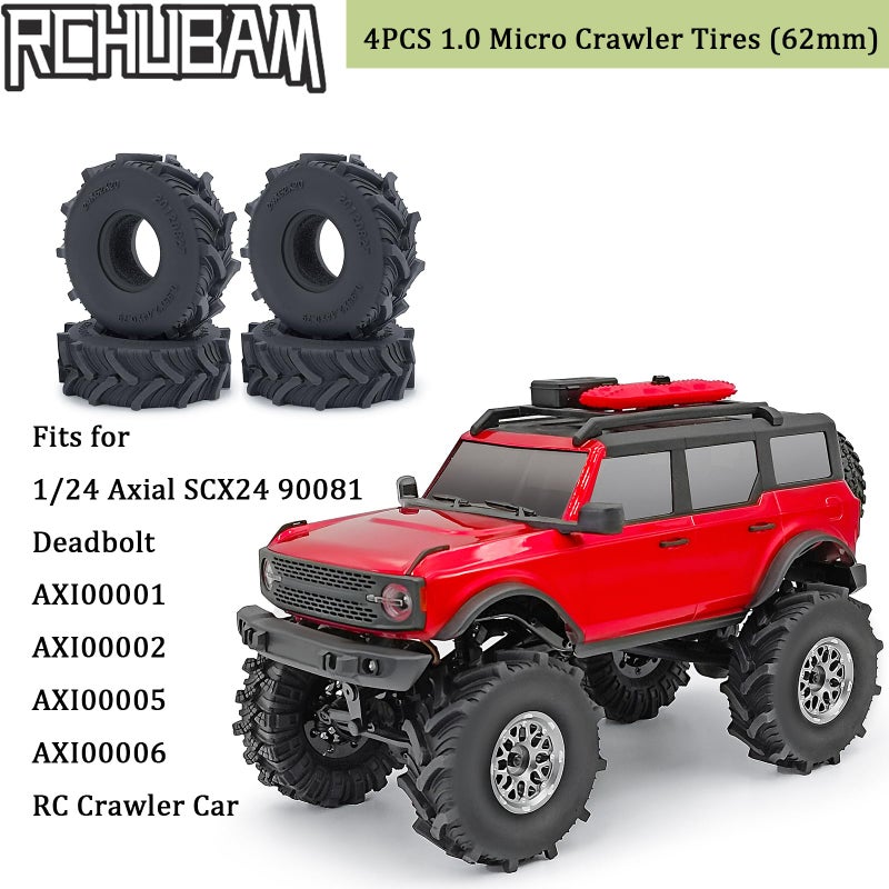 Rchubam 4Pcs 1.0"" Micro Crawler Tires Rubber Mud Tires For 1/18 Trx4M 1/24 Axial Scx24 90081 Axi00001 Axi00002 Axi00005 Axi00006 Rc Crawler Car (62Mm) - Image 5