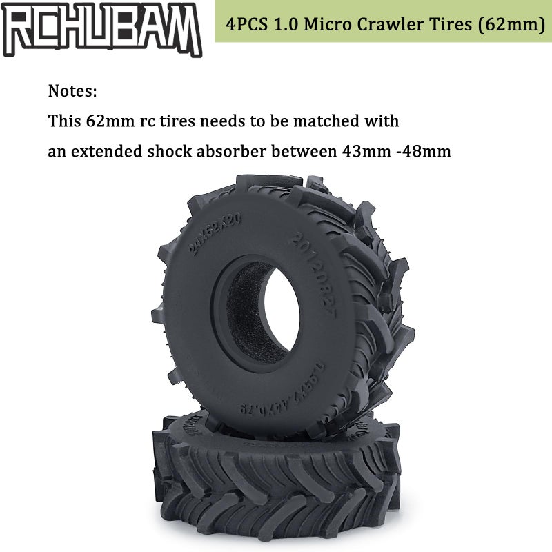 Rchubam 4Pcs 1.0"" Micro Crawler Tires Rubber Mud Tires For 1/18 Trx4M 1/24 Axial Scx24 90081 Axi00001 Axi00002 Axi00005 Axi00006 Rc Crawler Car (62Mm) - Image 3