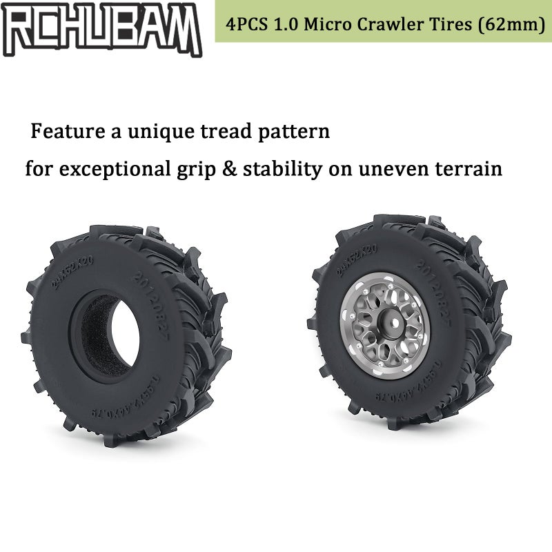 Rchubam 4Pcs 1.0"" Micro Crawler Tires Rubber Mud Tires For 1/18 Trx4M 1/24 Axial Scx24 90081 Axi00001 Axi00002 Axi00005 Axi00006 Rc Crawler Car (62Mm) - Image 4